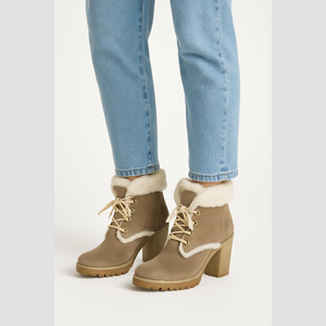 Prada Tan Suede Fur Lace Up Heeled Booties